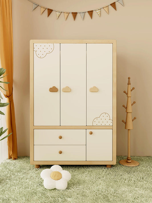 Cloud-Themed Wooden Wardrobe – Adorable & Functional Kids’ Storage Closet