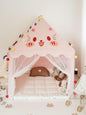Kids Pink Kitty Playhouse Tent – Indoor Princess Tent with Mat, Lights & Mesh Curtains