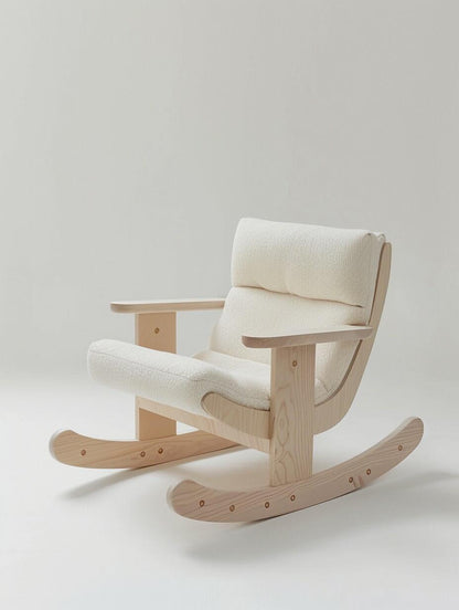 Scandinavian Rocking Chair – Modern Wooden Glider with Cozy Bouclé Cushion (Nursery / Lounge Seating)