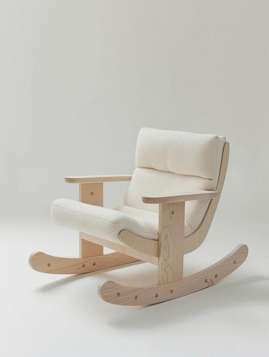 Scandinavian Rocking Chair – Modern Wooden Glider with Cozy Bouclé Cushion (Nursery / Lounge Seating)
