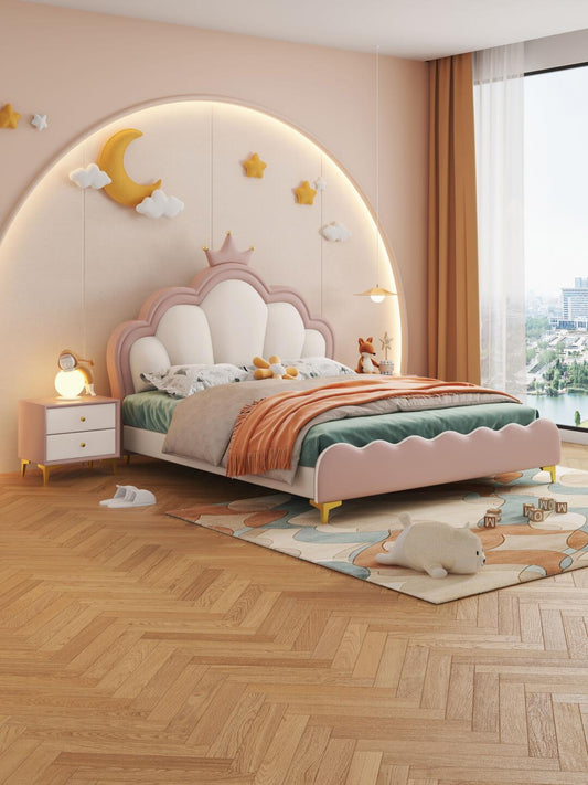 Princess-Themed Pink Crown Bed – Elegant & Cozy Kids’ Bedroom Furniture