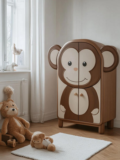 Adorable Monkey-Shaped Wooden Wardrobe – Fun & Spacious Kids’ Storage Closet
