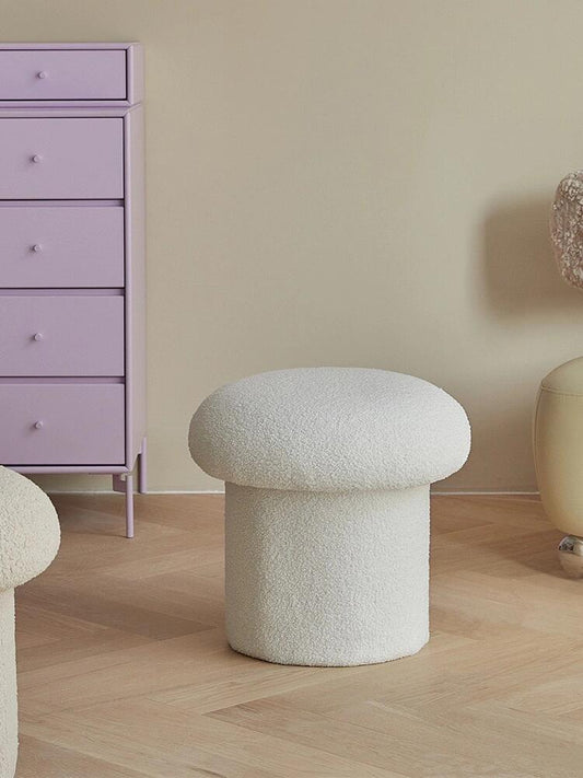 Minimalist Mushroom Bouclé Stool – Cozy Plush Accent Seating for Living Room or Kids Room