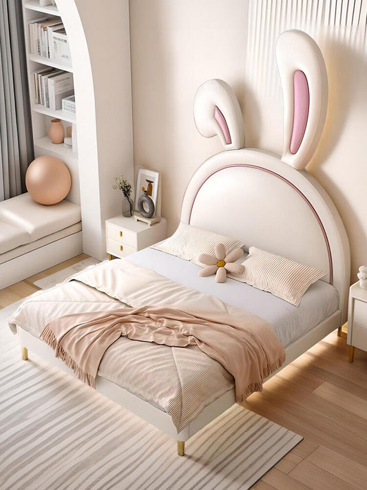 Bunny Ears Kids Bed – Upholstered Twin/Full Bed Frame with Plush Rabbit Headboard (Bed)