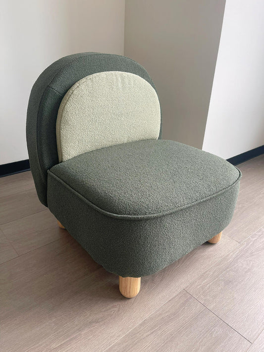 Minimalist Kids Lounge Chair – Soft Bouclé Toddler Sofa with Wooden Legs (Green Two-Tone Design)
