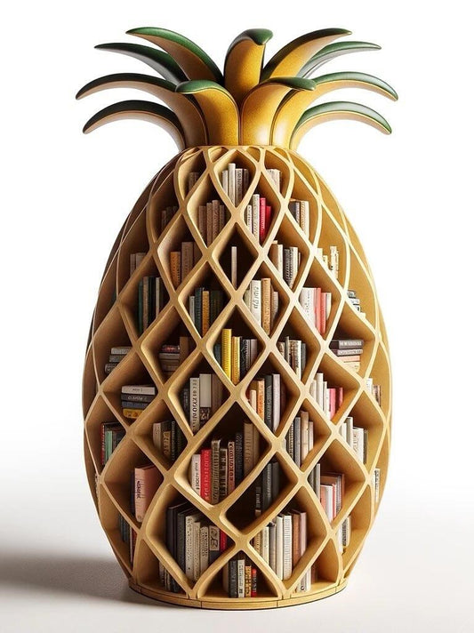 Pineapple-Shaped Wooden Bookshelf – Unique Geometric Bookcase for Home or Office Decor