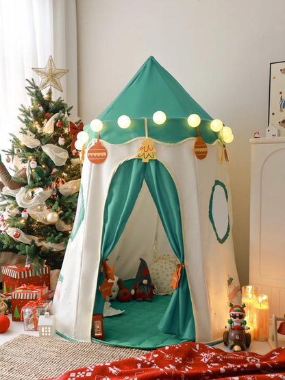Christmas Kids Play Tent – Holiday Indoor Playhouse with Lights & Tree Decor Accents
