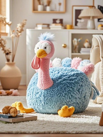 Plush Ostrich Kids Sofa Chair – Animal-Shaped Toddler Lounge Seat with Soft Sherpa Fabric (Cartoon Bird Design for Playroom & Nursery)