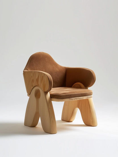 Sculptural Lounge Chair – Organic Modern Armchair with Carved Wood Legs & Leather Upholstery (Seating)