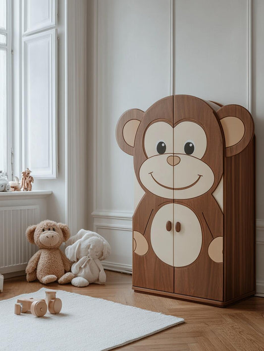 Adorable Monkey-Shaped Wooden Wardrobe – Fun & Spacious Kids’ Storage Closet