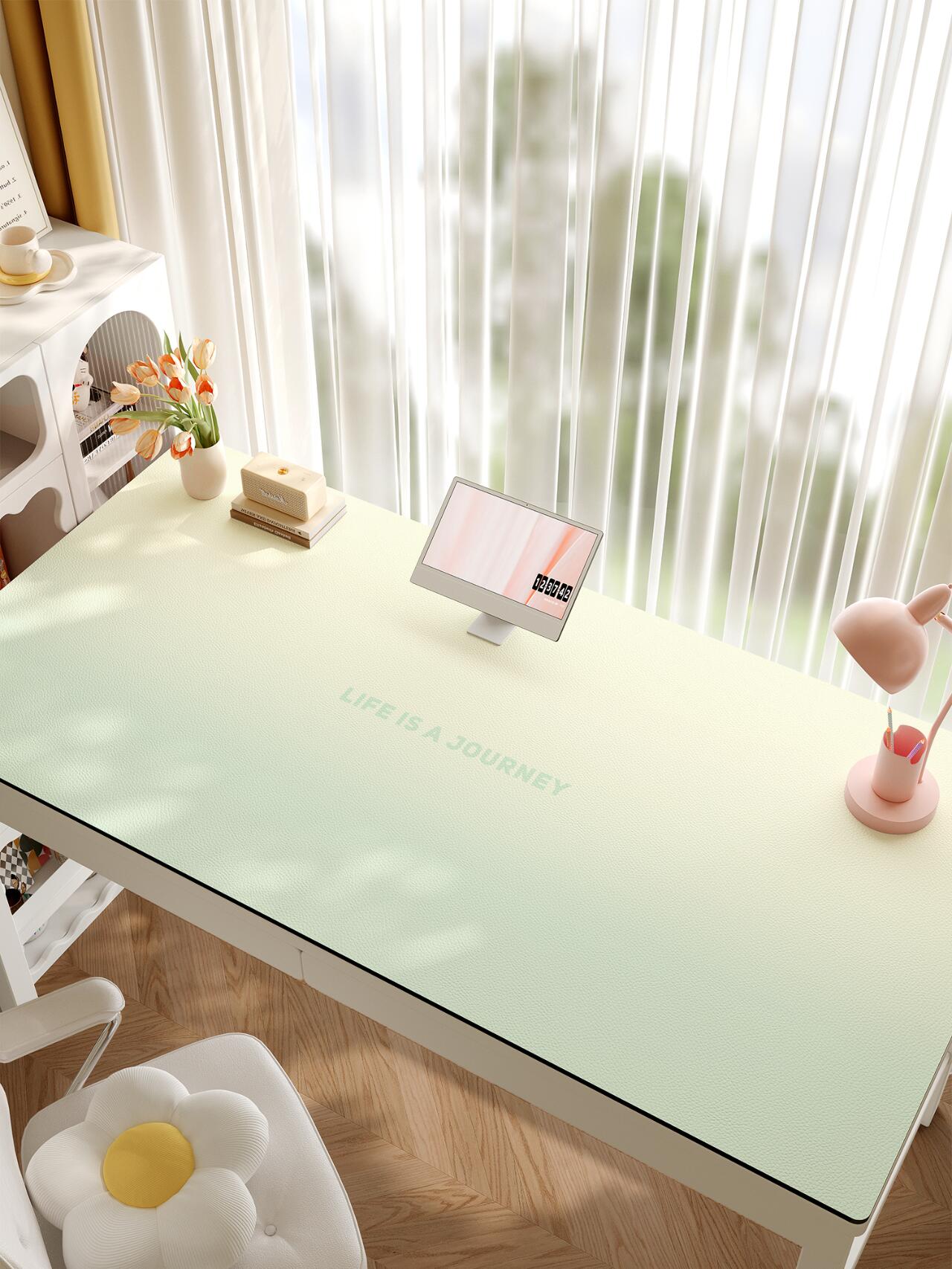 Pastel Pink Desk Mat – “Life is a Journey” Office & Study Surface Protector