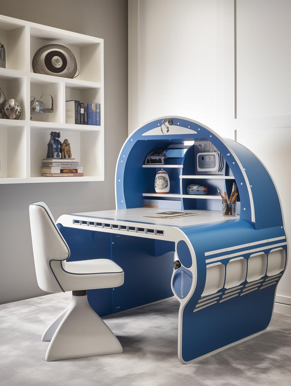 Kids’ Airplane Cockpit-Themed Study Desk & Chair Set – Aviation-Inspired Workspace with Shelves
