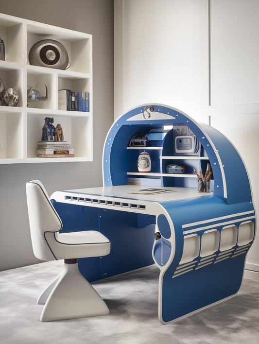 Kids’ Airplane Cockpit-Themed Study Desk & Chair Set – Aviation-Inspired Workspace with Shelves
