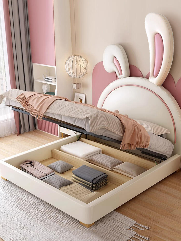Bunny Ears Kids Bed – Upholstered Twin/Full Bed Frame with Plush Rabbit Headboard (Bed)