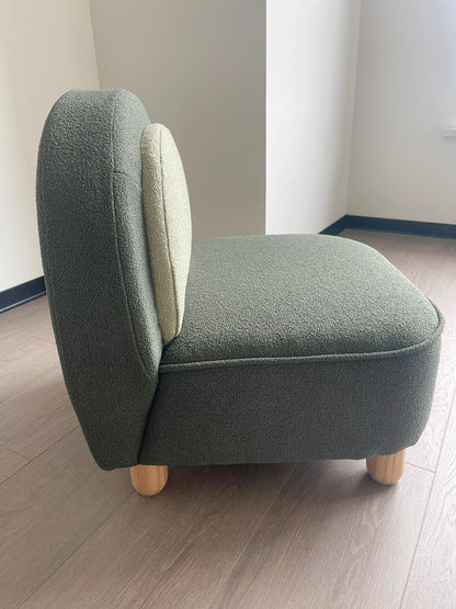 Minimalist Kids Lounge Chair – Soft Bouclé Toddler Sofa with Wooden Legs (Green Two-Tone Design)