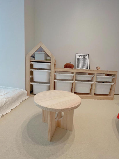 Minimalist Kids Wooden Round Table – Natural Pine Montessori Play Table with Modern Cutout Base