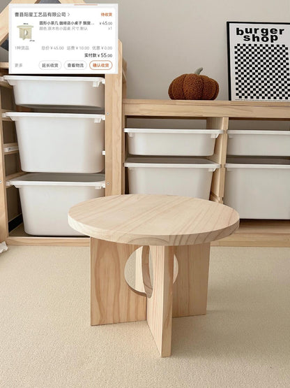 Minimalist Kids Wooden Round Table – Natural Pine Montessori Play Table with Modern Cutout Base