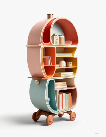 Rainbow Cloud Kids' Bookshelf with Drawers – Colorful Wooden Storage Cabinet
