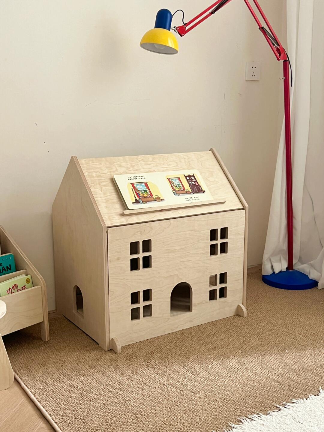 Wooden House-Shaped Toy Storage Box – Multi-Functional Kids’ Organizer & Book Display