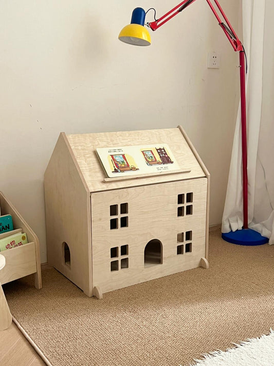 Wooden House-Shaped Toy Storage Box – Multi-Functional Kids’ Organizer & Book Display