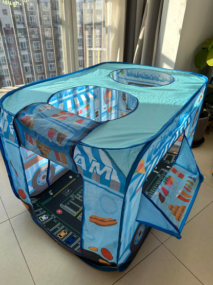 Kids Ice Cream Truck Play Tent – Pop-Up Indoor Playhouse with Roll-Up Door & Fun Food Graphics