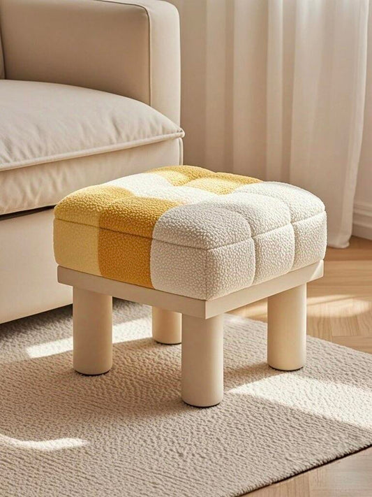 Modern Checkered Bouclé Seating Stool – Cozy Accent Seating for Kids & Living Rooms