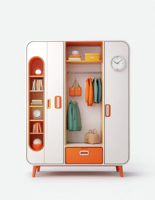 Modern Kids' Wardrobe Closet with Storage – Multi-Functional Organizer in Orange & White