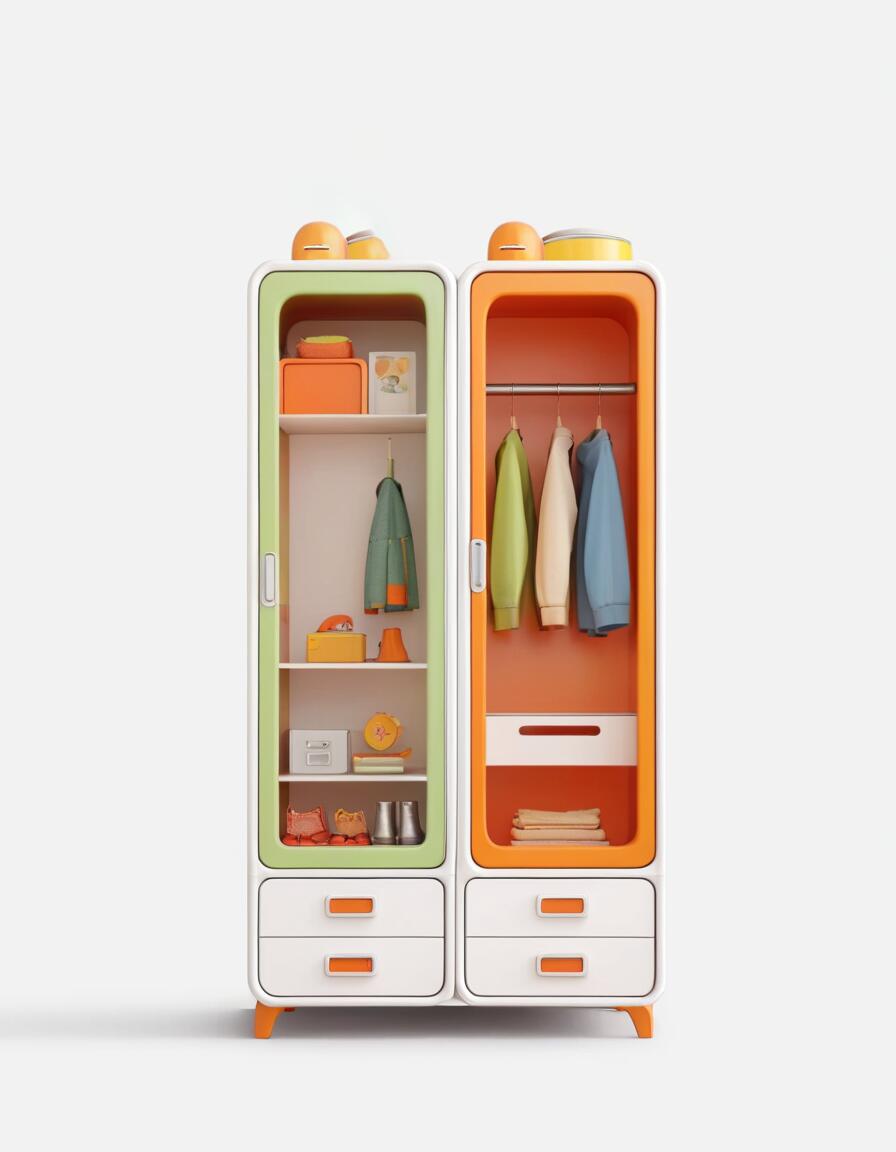 Modern Kids' Wardrobe Closet with Storage – Multi-Functional Organizer in Orange & White
