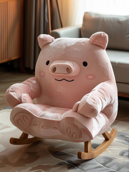 Plush Piggy Rocking Chair for Kids – Soft Animal Armchair with Wooden Rockers (Seating / Rocking Chair)