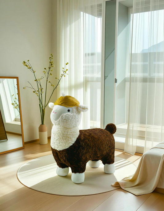 Alpaca Plush Animal Stool – Fun Kids Seating with Soft Faux Fur