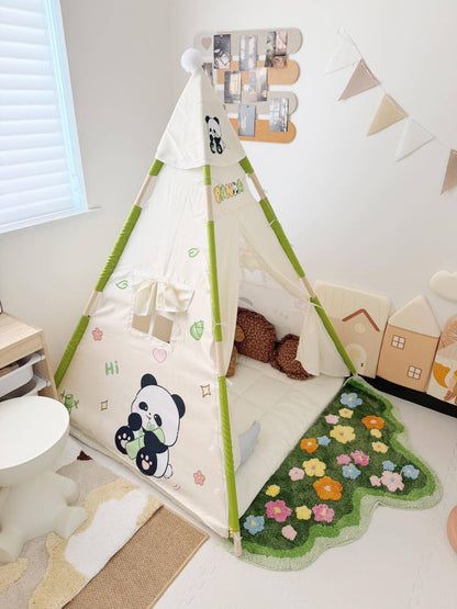Kids Panda Teepee Play Tent – Indoor Foldable Playhouse with Mat and Window Design