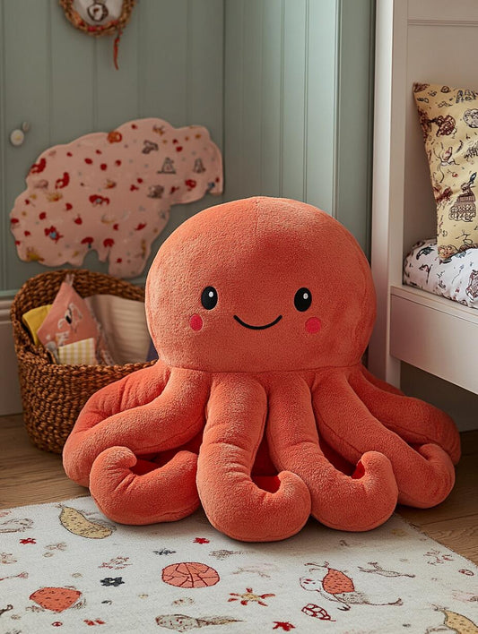 Plush Octopus Floor Chair – Giant Soft Stuffed Animal Bean Bag for Kids (Seating / Plush Decor)