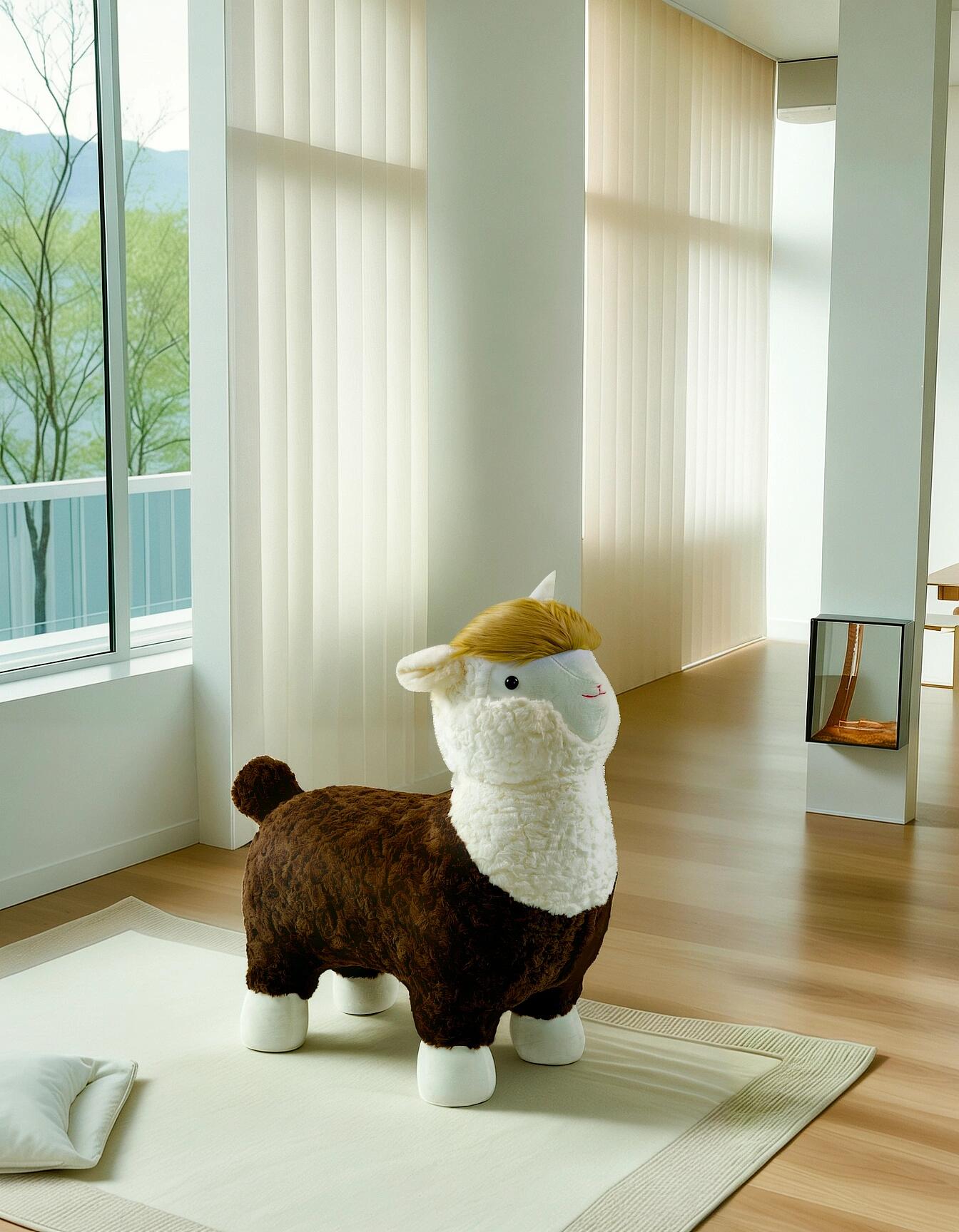 Alpaca Plush Animal Stool – Fun Kids Seating with Soft Faux Fur