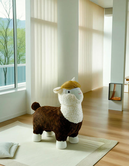 Alpaca Plush Animal Stool – Fun Kids Seating with Soft Faux Fur