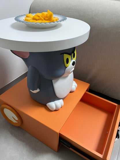Cartoon Cat & Dog Side Table with Hidden Drawer – 3D Character Design for Kids Rooms & Play Spaces
