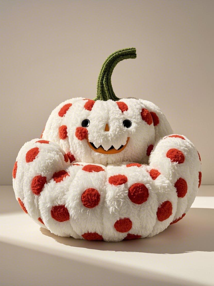 Plush Pumpkin Monster Chair for Kids – Soft Polka Dot Bean Bag Style Lounge Seat