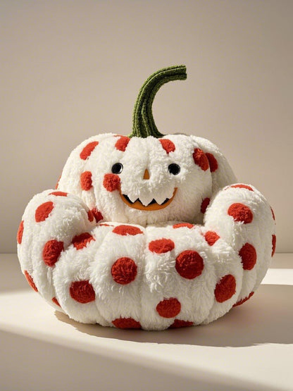 Plush Pumpkin Monster Chair for Kids – Soft Polka Dot Bean Bag Style Lounge Seat