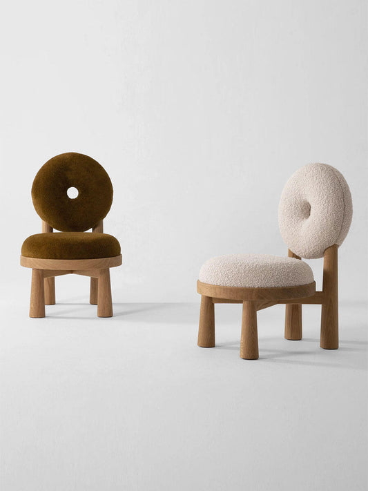 Donut Backrest Lounge Chair – Minimalist Bouclé Accent Seating with Solid Wood Legs