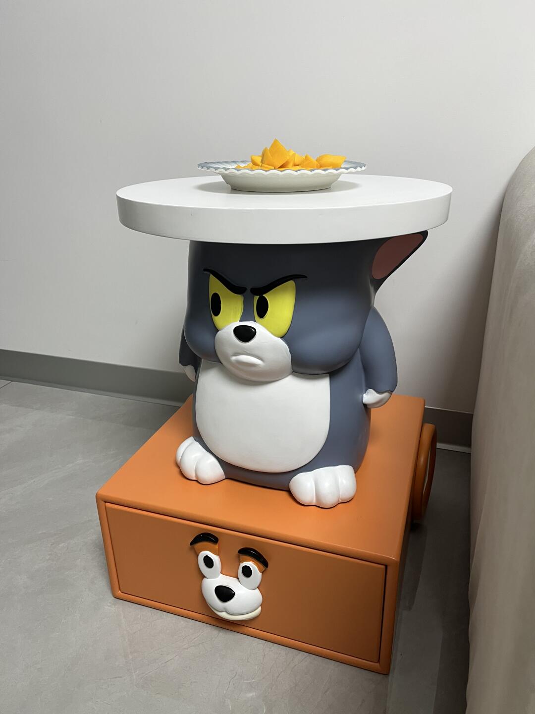 Cartoon Cat & Dog Side Table with Hidden Drawer – 3D Character Design for Kids Rooms & Play Spaces