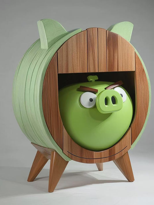 Angry Piggy Storage Cabinet – Cartoon-Inspired Wooden Dresser with Hidden Storage (Furniture / Kids Cabinet)