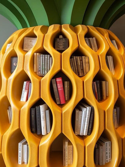 Pineapple-Shaped Wooden Bookshelf – Unique Geometric Bookcase for Home or Office Decor