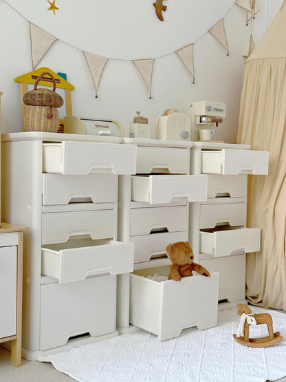 Minimalist Kids Storage Drawers – Stackable Montessori Cabinet for Toys, Clothes & Nursery Essentials (Set of 3 / Cream White)