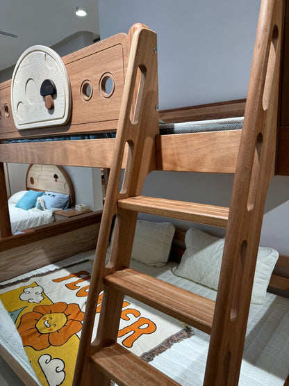 Wooden Bunk Bed with Mushroom-Themed Design – Sturdy & Stylish Kids’ Loft Bed
