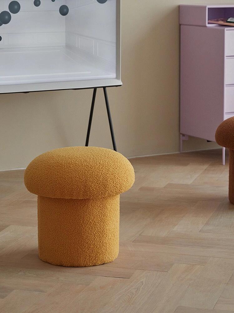 Minimalist Mushroom Bouclé Stool – Cozy Plush Accent Seating for Living Room or Kids Room