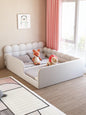 Padded Toddler Floor Bed with Safety Rails – Soft Upholstered Kids Bed for Montessori Bedrooms