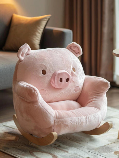 Plush Piggy Rocking Chair for Kids – Soft Animal Armchair with Wooden Rockers (Seating / Rocking Chair)