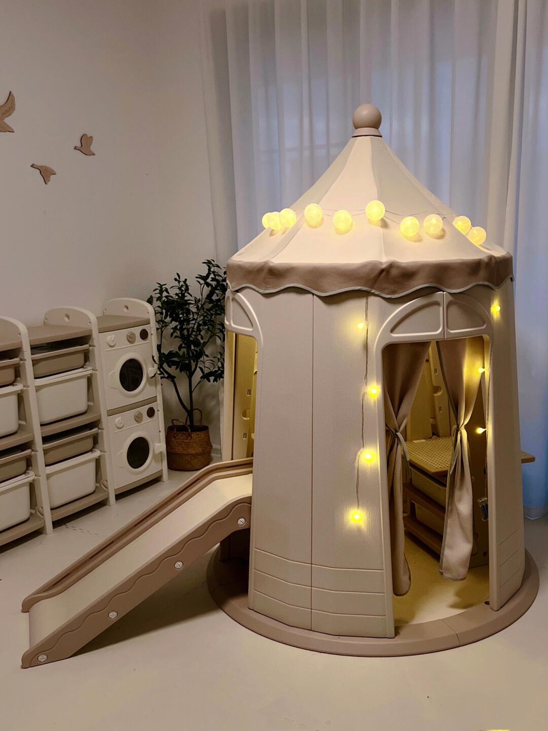 Kids’ Indoor Playhouse Tent with Slide – Princess Castle-Themed Play Structure with Lights