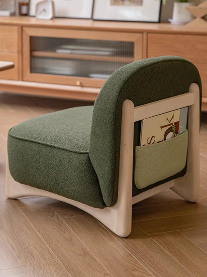 Minimalist Kids Lounge Chair – Soft Bouclé Toddler Sofa with Wooden Legs (Green Two-Tone Design)