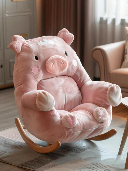 Plush Piggy Rocking Chair for Kids – Soft Animal Armchair with Wooden Rockers (Seating / Rocking Chair)