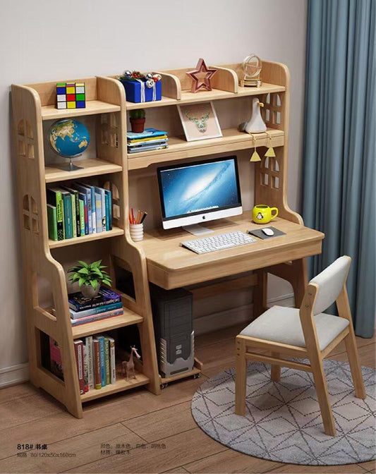 Kids' Wooden Study Desk with Hutch & Bookshelves – All-in-One Computer Desk and Chair Set